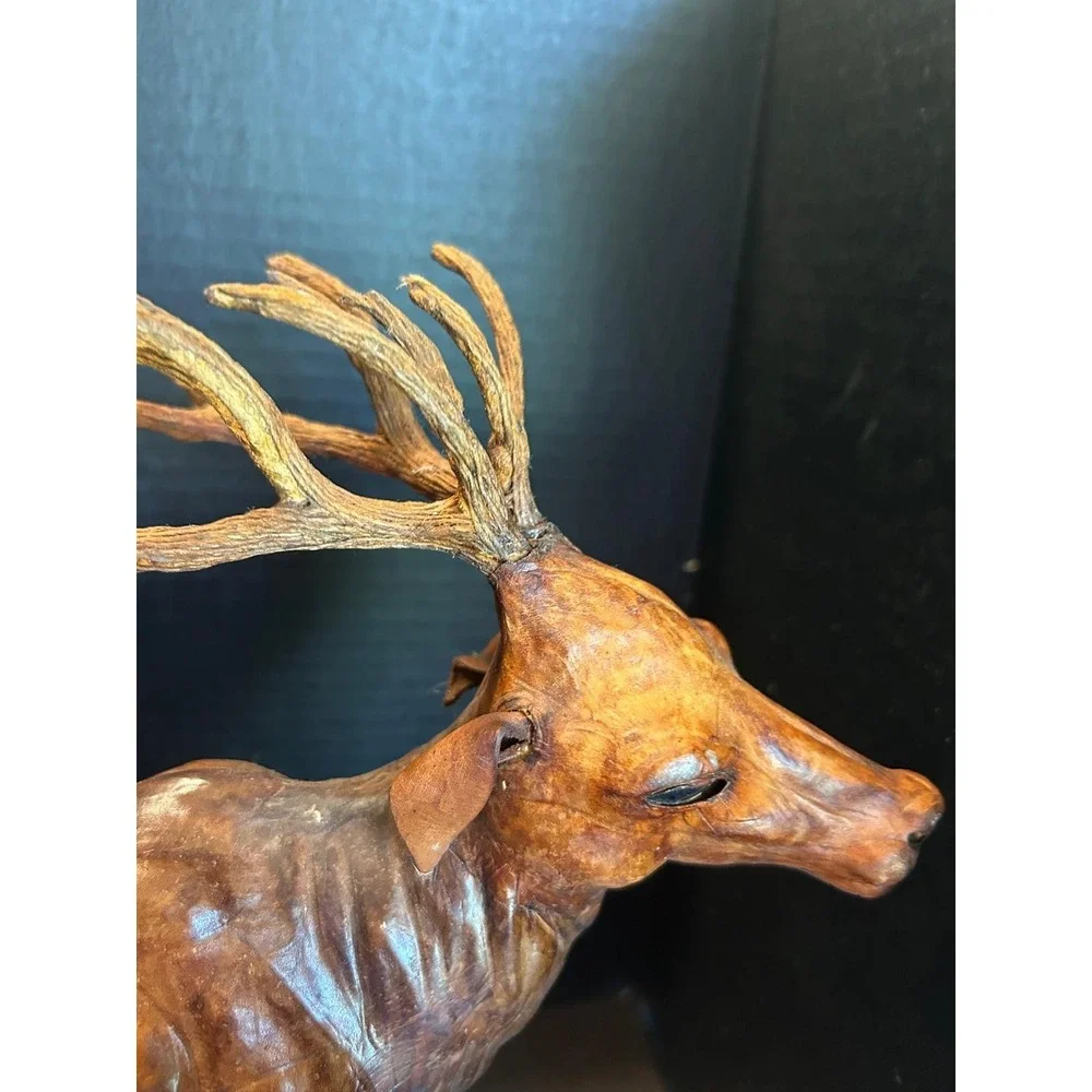 Vintage Leather Wrapped Deer Stag Statue 12